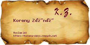 Koreny Zénó névjegykártya